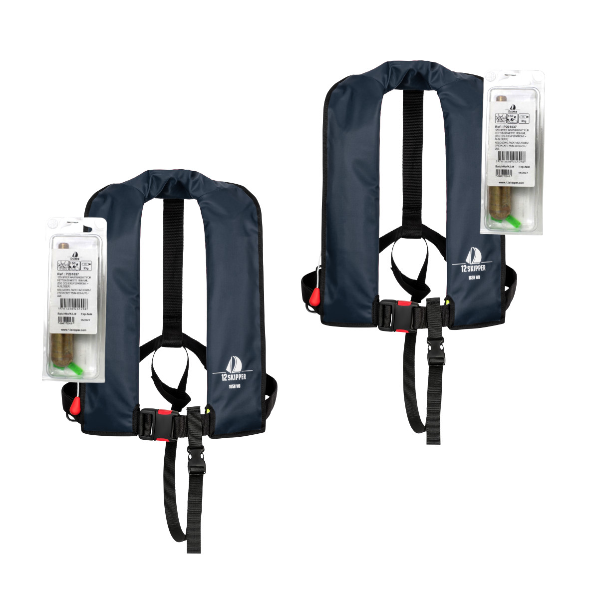 2er-Set 12skipper Automatik-Rettungsweste 165N ISO, marineblau inkl. 2 Wartungskits