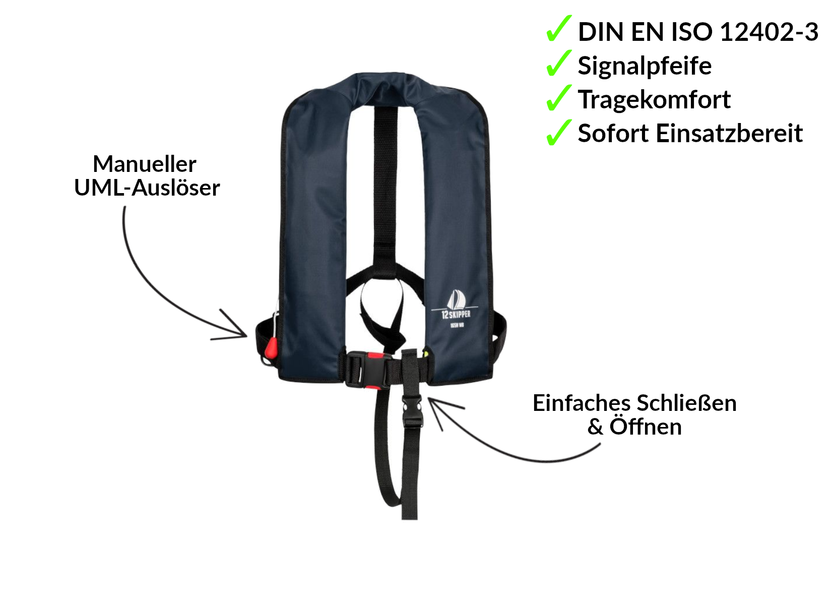 2er-Set 12skipper Automatik-Rettungsweste 165N ISO, marineblau inkl. 2 Wartungskits