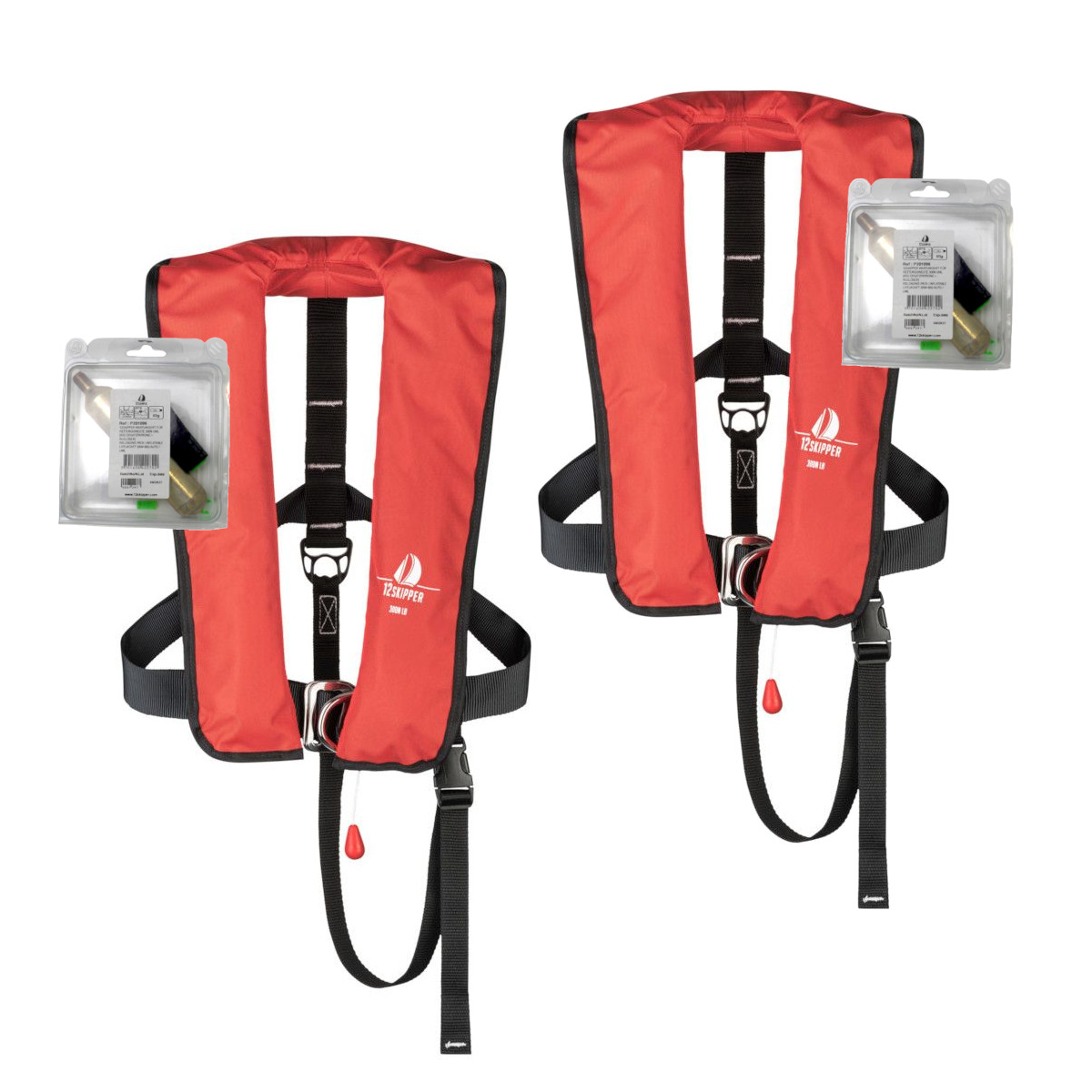 2er-Set 12seemeilen Automatik-Rettungsweste 300N mit Lifebelt inkl. 2 Wartungskits