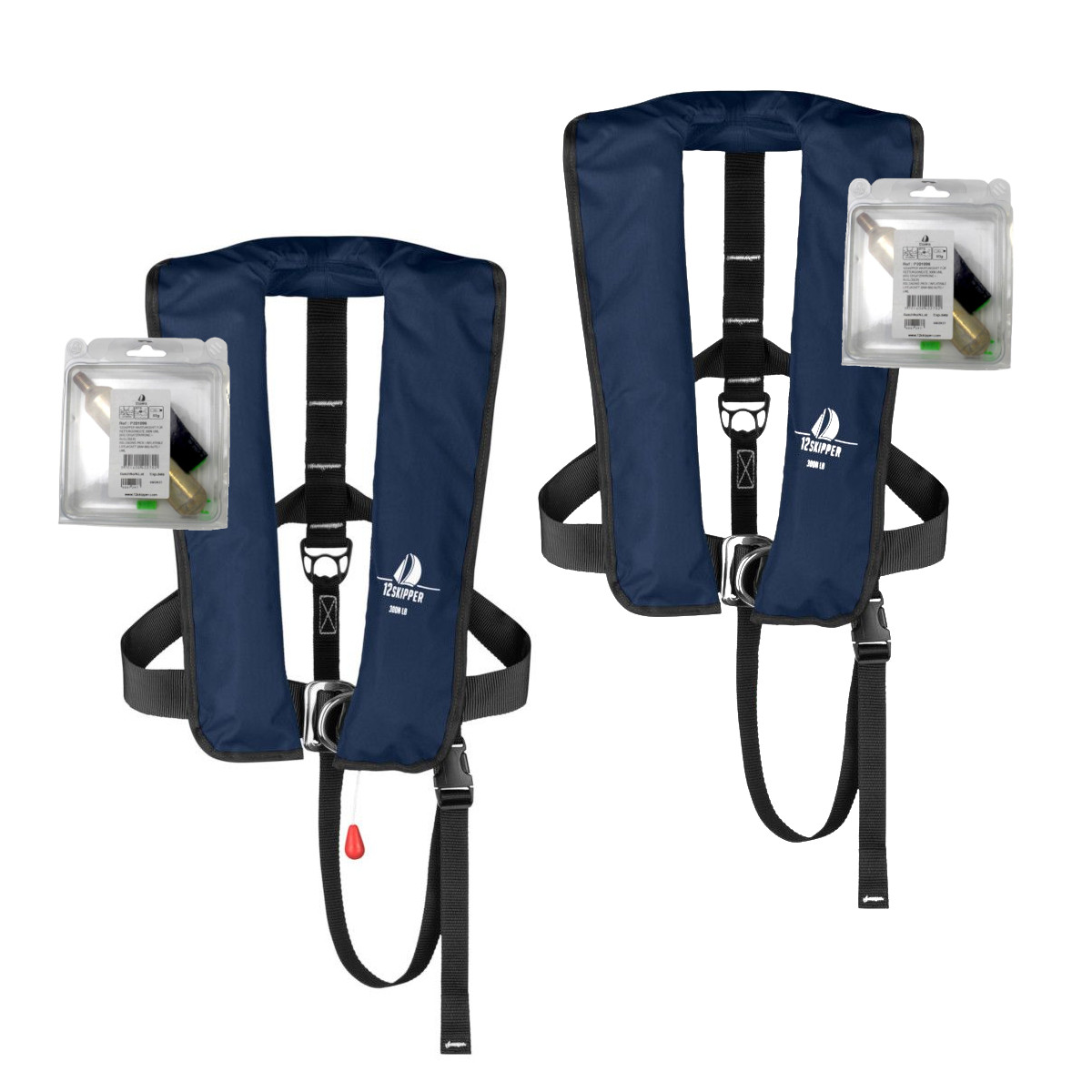 2er-Set 12skipper Automatik-Rettungsweste 300N ISO mit Harness, marineblau inkl. 2 Wartungskits
