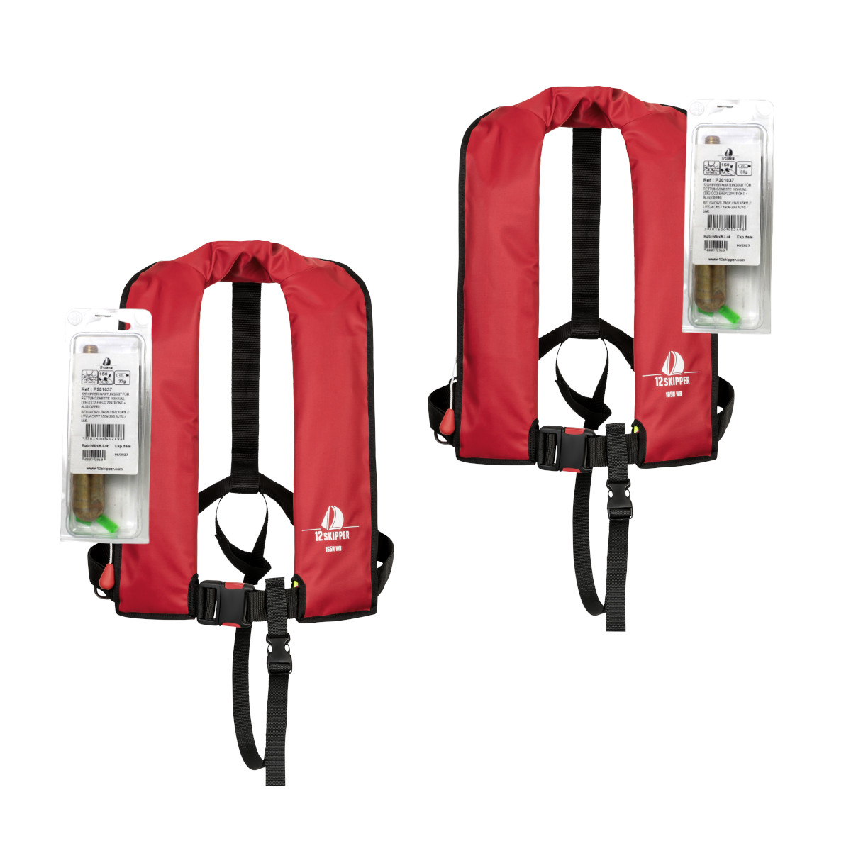 2er-Set 12skipper Automatik-Rettungsweste 165N ISO, rot inkl. 2 Wartungskits